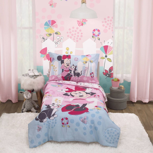 Minnie Mouse 4 Piece Toddler Bedding Set ( Fits Toddler Bed Only ) For Children