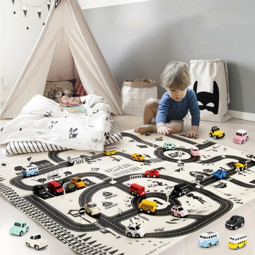 Kids Road Carpet Play Mat For Toy Cars, Portable Anti-slip Large Play Rug For Toddlers, Children Educational Road Traffic Play Mat For Play Room Game