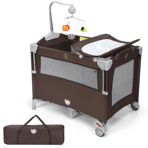Gymax 5-in-1 Baby Beside Sleeper Bassinet Portable Crib Playard W/diaper Changer Brown