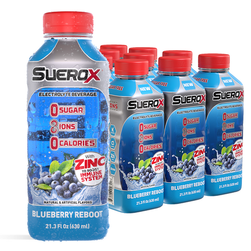 Suerox Zero Sugar Electrolyte Drink, Blueberry Reboot, 21 Oz, 12 Ct