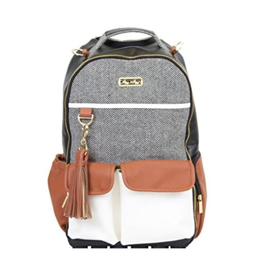 Itzy Ritzy Insulated Pocket Large Capacity Backpack Diaper Bag, Chevron Coffee And Cream