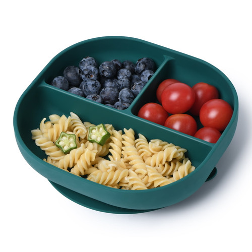 Babelio Suction Plates For Babies & Toddlers, Silicone Divided Baby Dish, Self Feeding Supplies For Highchairs, Tables, Travel, Camping, Dinner, Square Shape, Bpa Free, Dishwasher, Oven Safe (blue)
