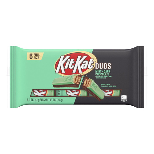 Kit Kat®, Duos Dark Chocolate And Mint Creme Wafer Candy, Individually Wrapped, 1.5 Oz, Bars (6 Ct)