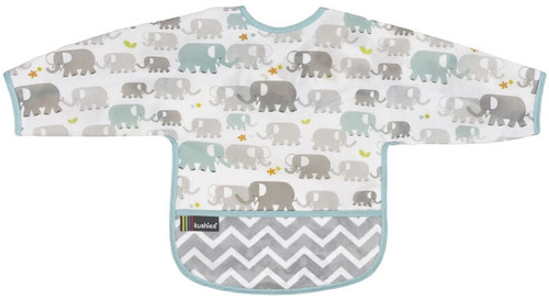 Kushies Cleanbib Art Smock Waterproof Clean Bib W/pocket & Long Sleeves (12-24 Months, White Elephants)