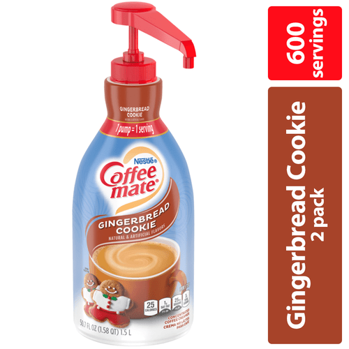 Coffee Mate Gingerbread Cookie Liquid Coffee Creamer, Bulk Coffee Creamer Pump Bottles, 50.7 Oz, 2 Ct