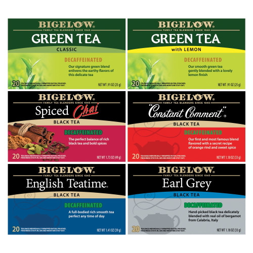 Bigelow Decaffeinated Tea Variety Pack, Tea Bags, 120 Ct 6 Pack
