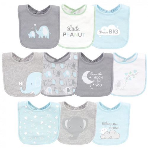 Luvable Friends Baby Boy Interlock Cotton Drooler Bibs, Boy Basic Elephant, One Size