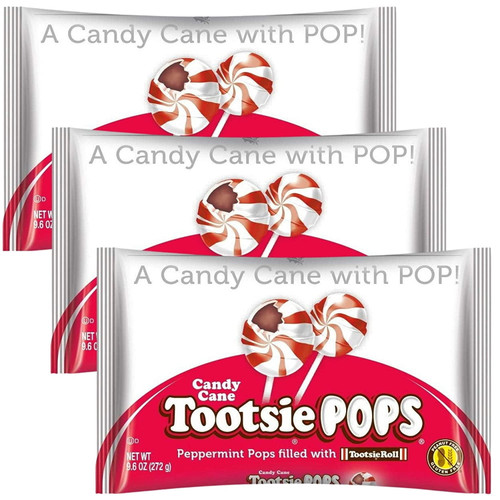Tootsie Pops Peppermint Pops Filled Candy Cane, 9.6 Oz. Bars (pack Of 3)
