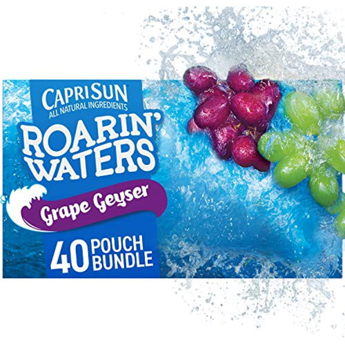 Capri Sun Roarin Waters Grape Geyser Naturally Flavored Water Kids Juice Beverage (40 Ct Pack, 4 Boxes Of 10 Pouches)