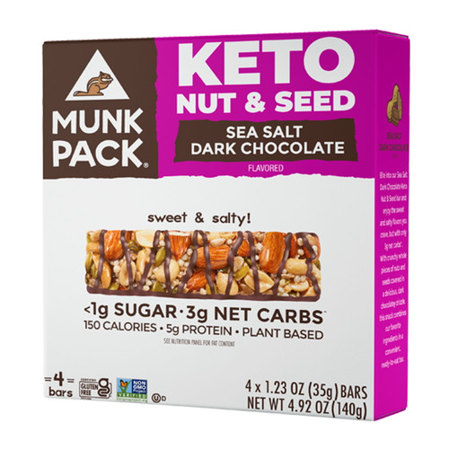 Munk Pack Keto Nut And Seed Bar, Sea Salt Dark Chocolate, 4 Ct.