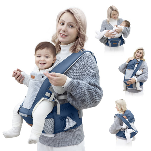 Besrey 6 In 1 Baby Carrier With Hip Seat For 0-36 Month, Breathable & Ergonomic, Blue