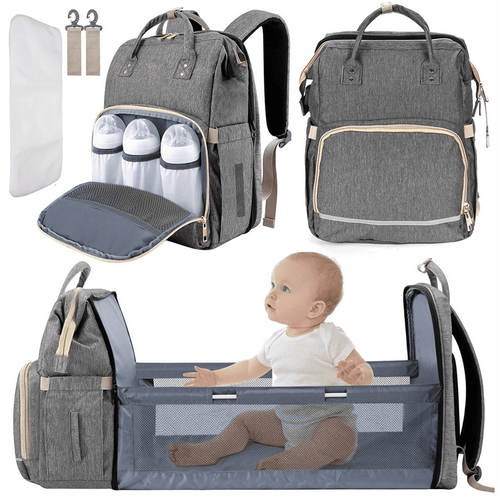 Usb Backpack Foldable Travel Baby Bed With Changing Station,crib Diaper Backpack,multifunctional Waterproof Portable Baby Bag, Portable Bassinet For Baby Bed, Gray