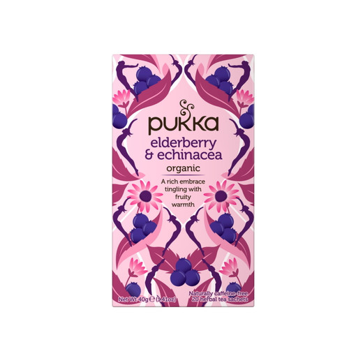 Pukka Organic Herbal Tea, Elderberry Echinacea, Caffeine-free, Tea Bags 20 Count Box