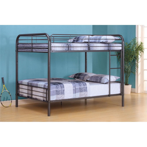 Upgraded Thicken Metal Full Over Full Bunk Beds, Industrial Style Heavy Duty Metel Bed Frame With Ladder And Safety Rails For Adults Teens Boys Girls, Can Be Convertible To 2 Bed, Gunmetel