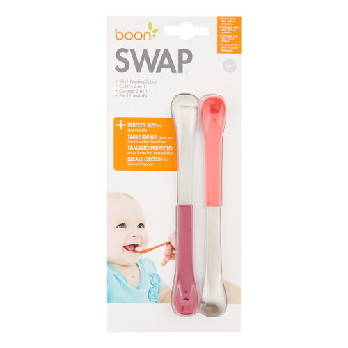 Boon Swap 2-in-1 Baby Spoon Dual Ended Feeding Utensil Pink/purple