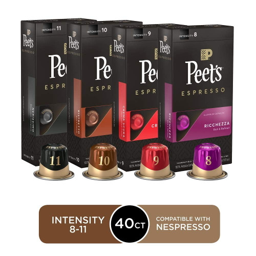 Peets Coffee Espresso Capsules Variety Pack, 40 Count Single Cup Coffee Pods, Compatible With Nespresso Original Brewers, Crema Scura, Nerissimo, Ricchezza, Ristretto