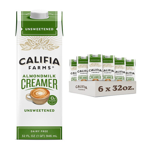 Califia Farms Unsweetened Almond Milk Coffee Creamer With Coconut Cream, Dairy & Sugar Free, Plant Based, Keto, Whole30, Non-gmo, Shelf Stable, , 32 Fl Oz, Pack Of 6
