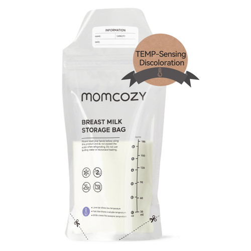 Momcozy Breastmilk Storage Bags (reusable Silicone / Disposable) Temp-sensing Discoloration 6oz/180ml 50 Count