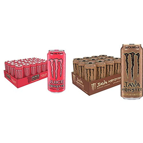 Monster Energy Juice, Pipeline Punch, 16 Ounce (pack Of 24) & Java Monster Loca Moca, Coffee + Energy Drink, 15 Ounce (pack Of 12)