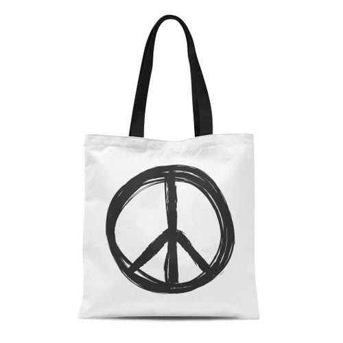 Ashleigh Canvas Tote Bag Sign Peace Symbol Hand Doodle Love Drawing Brush Sketch Reusable Shoulder Grocery Shopping Bags Handbag