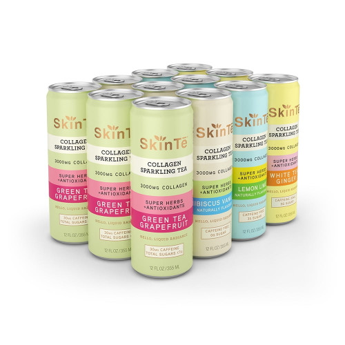 Skinte Collagen Sparkling Tea 4-flavor Variety 12 Fl Oz (12 Pack)