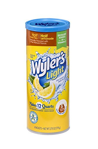Wyler's Light Canister Drink Mix - Half Iced Tea Half Lemonade Water Powder Enhancer Canister (6 Canisters That Make 12 Quarts Each)