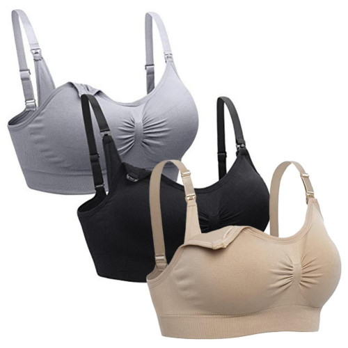 Spdoo Hands Free Pumping Bra For Women,nursing Bra For Most Breast Pumps 3 Pack Black+skin+gray L/34