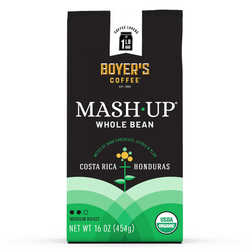 Boyer's Coffee Organic Costa Rica + Honduras, Medium Roast Whole Bean Coffee, 16 Oz