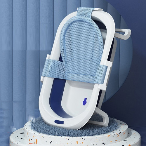 31in Baby Bathtub Foldable Infant Bath Tubs With Non-slip Soft Padded Cushion Collapsible Kids Shower Tub Travel Bathtub Washing Tub Multifunctional Bathtub For 0-6y, Blue+net