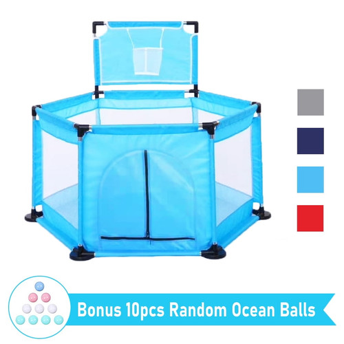Playpen For Baby Pet, Pet Playpen Exercise Cage, Deluxe Extra Large Kids 6-panel Portable Play Yard Indoor And Outdoor, Playpen Fence With 10 Ocean Balls And Breathable Mesh