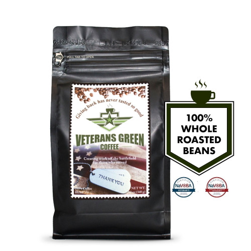 Veterans Green Coffee - Roasted Coffee Beans - Medium Roast Whole Bean, Craft-blend Coffee Beans, Smooth Arabica And Robusta Blend, Robust, Lively & Flavorful Coffee, 12 Oz