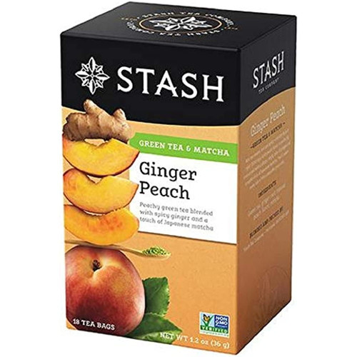 Stash Tea Company, Premium, Ginger Peach Green Tea With Matcha, 18 Tea Bags, 1.2 Oz (36 G) - 2pcs