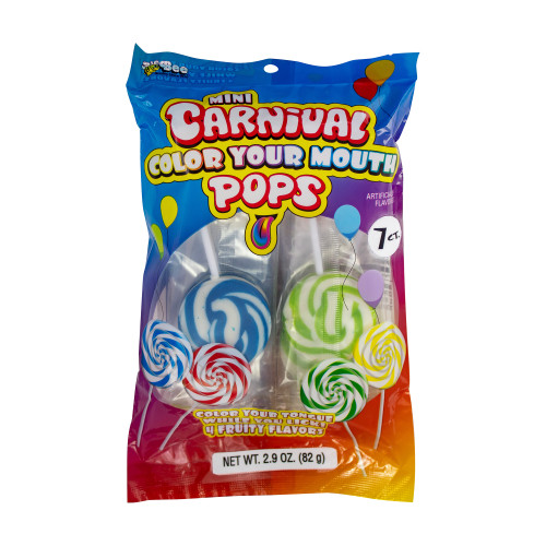 Bee Mini Carnival Color Your Mouth Multi Swirl Pops, 7 Count, 2.9 Ounces Bag