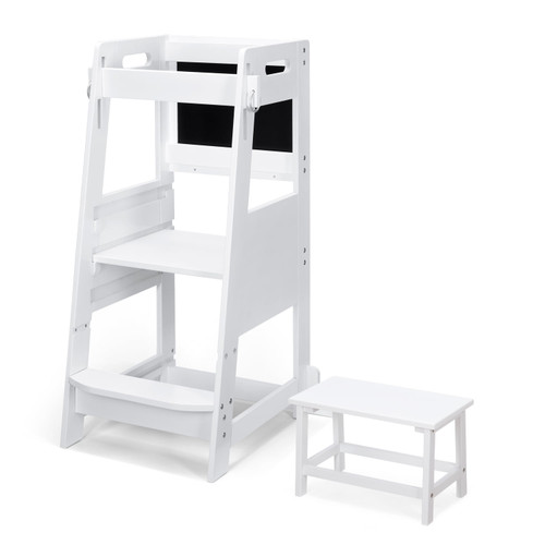 Bamboo Kid Step Stools, 3-level Adjustable Kitchen Toddlers Tower With Chalkboard Stool White