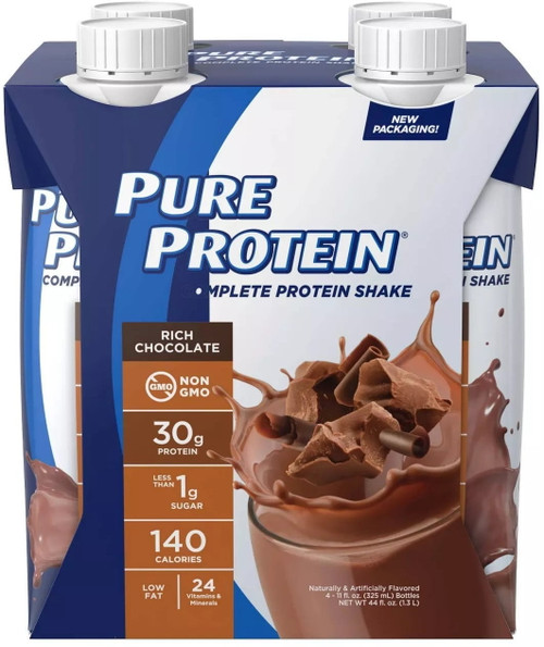 Pure Protein Shake, Rich Chocolate, 30g Protein, 11 Fl Oz, 4 Ct 1 Ea (pack Of 3)