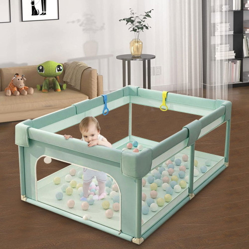 Kid Baby Playpen Extra Large Play Yards With Safety Gate Soft Breathable Mesh Portable Babys Fence Kids Activity Center For Kids And Toddlers , Sturdy Safety, Green, 71"×47"