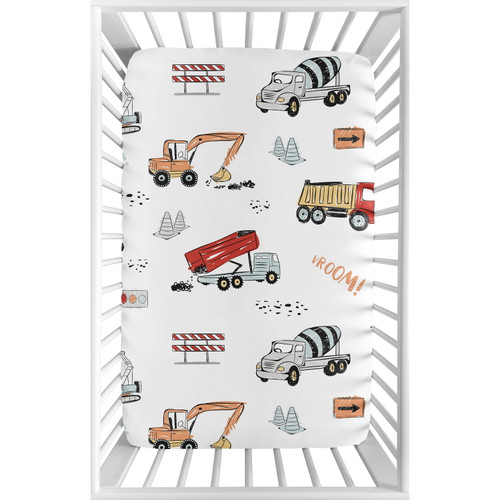 Construction Truck Fitted Mini Crib Sheet By Sweet Jojo Designs