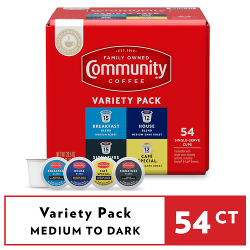 Community Coffee Breakfast, Signature, House, & Café Special Variety Pack Pods For Keurig K-cups 54 Ct