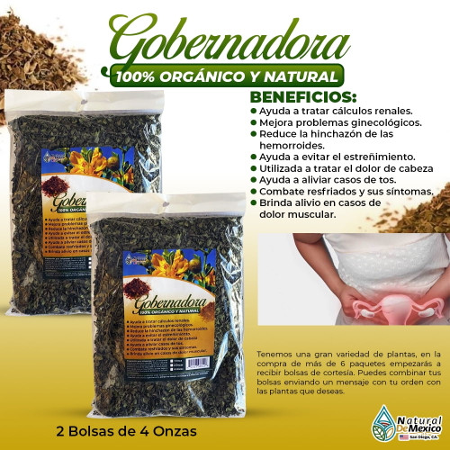 Hojas De Gobernadora Herbal/tea 8 Oz.-226gr. (2 Bolsas De 4 Oz.) Chaparral Leaf Natural De Mexico
