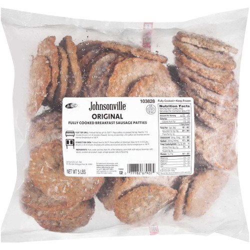 Johnsonville Cooked Original Breakfast Pork Sausage Patties, 5 Pound -- 2 Per Case