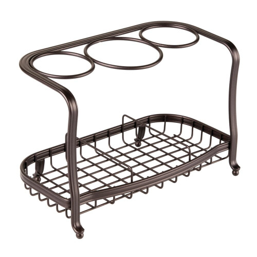 Mdesign Metal Hair Care & Styling Tool Organizer Holder - 3 Sections - Bathroom Vanity Countertop Storage For Hair Dryer, Flat Irons, Curling Wands, Hair Straighteners - Bronze