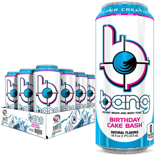 Bang Birthday Cake Energy Drink, 0 Calories, Sugar Free With Super Creatine, 16oz, (pack Of 12)