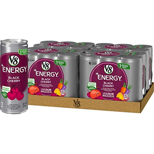 V8 +energy, Healthy Energy Drink, Natural Energy From Tea, Black Cherry, 8 Ounce Can (4 Packs Of 6, Total Of 24)