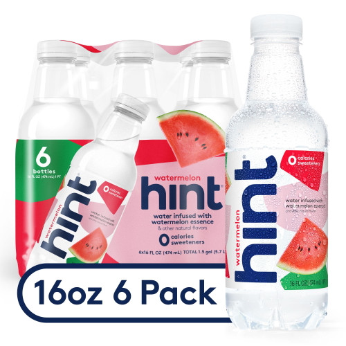 Hint Watermelon Flavored Water, 6 Pack, 16 Fl Oz Bottles