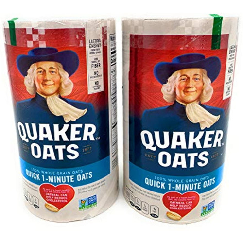 Quaker Oats Quick 1-minute Oatmeal, Breakfast Cereal, 18oz Canisters (2-packs)