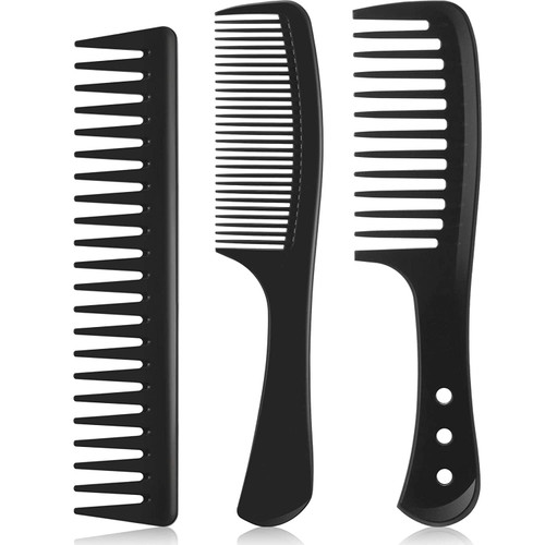 3 Pieces Wide Tooth Detangling Hair Comb Detangling Hair Comb Hair Styling Comb Set,straight Comb Carbon Fiber Styling Cutting Comb Anti Static Heat Resistant Comb For Women Curly Black