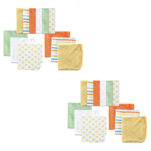 Luvable Friends Unisex Baby Cotton Rich Washcloths, Yellow Stripe 24-piece, One Size