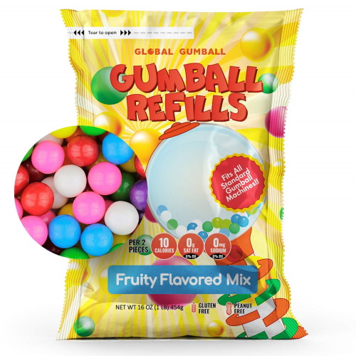 Global Gumball 1 Lb Fruit Mix Gumballs - 0.5 Inch Gumball Machine Refill
