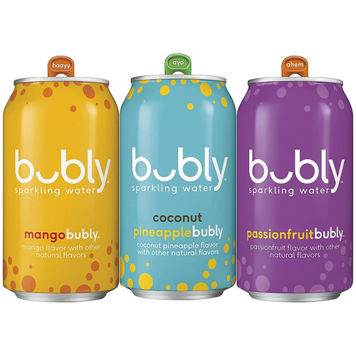 Bubly Sparkling Water, Sunshine & Smiles 3 Flavor Variety Pack, 12oz Cans (18 Pack)