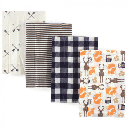 Hudson Baby Infant Boy Cotton Flannel Burp Cloths 4pk, Forest, One Size
